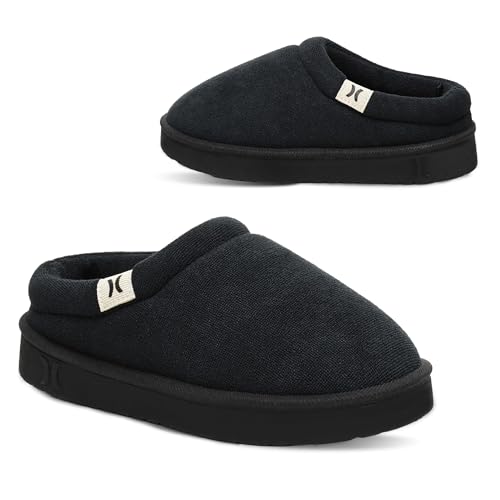 Hurley Kids Modi Slippers – Indoors and Outdoors, Boys and Girls Slip On Slippers, Durable - Slip On Clogs with Terry Cloth, Black