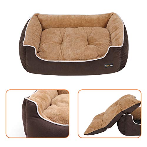Feandrea Luxus Hundebett, weiches Hundekorb, L, mit abnehmbarem Kissen, 90 x 25 x 75 cm, braun und beige PGW06YC