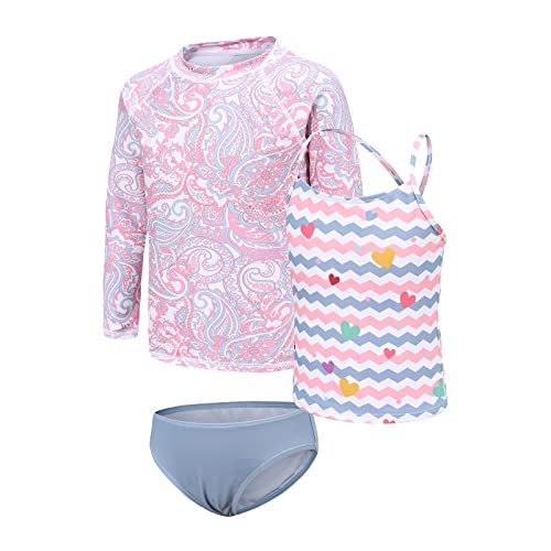 Image of Girls 3 Piece Swimsuits Set Long Sleeve Rash Guard Tankini Bathing Suits for Girls Beach Swimwear Set 3-16 Years