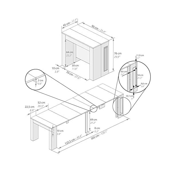 Mobili Fiver, Extendable Console Table with extension holder, Easy, 45 x 90 x 76 cm, Made in Italy - Image 4