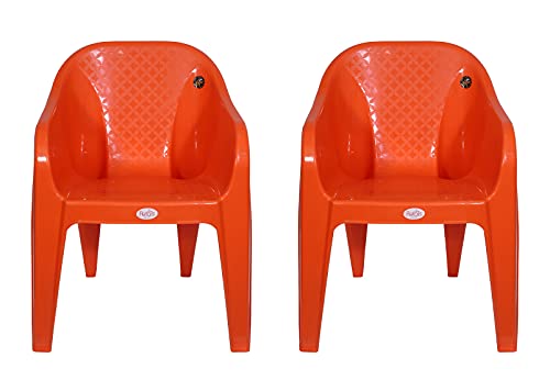 Image of PETALS Plastic Chairs Set of 2 Without Cushion | Arm Chair for Drawing /Living Room | Armchairs for Home /Office /Garden /Indoor & Outdoor | Cap Upto 150 Kgs | Orange, 2 Pcs, Bravo | 3 Years Warranty