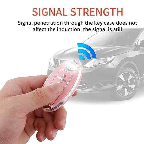 Image of Pangpai Pink Key Fob Cover for Nissan, Soft TPU Key Protection with Keychain Fit for Altima Rogue Sentra Pathfinder Frontier Maxima Titan Murano Kicks Juke Versa Armada GTR 370Z Leaf