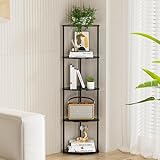 5-Tier Corner Shelf Stand, Waterproof Black Bathroom Organizers and Storage, Plant Display Shelves for Living Room Decor, Plastic Light Wall Corner Bookshelf Organizer for Office/Apartment/Small Space