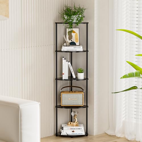 5-Tier Corner Shelf Stand, Waterproof Black Bathroom Organizers and...