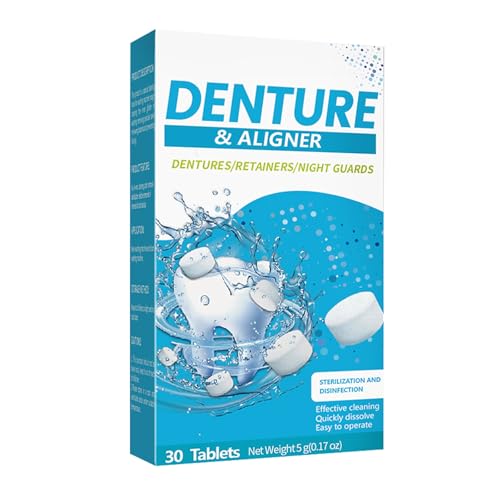 Mnozreo Pastillas Dentadura Limpieza,Elimina Manchas y Olores,30Pcs*5g,Tabletas Limpiadoras Para Prótesis Dentales,Refresca Retenedores