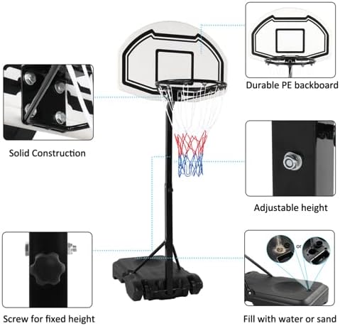 Ktaxon Poolside Basketball Hoop, Adjustable Height 3.7-4.4ft Swimming Pool Portable Basketball Hoop System with Fillable Base, 29" Backboard