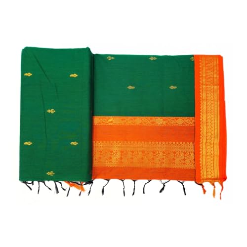 Image of Pure Kalyani Cotton Saree | Zari Border & Blouse Piece - Lata Gadwal Design | Traditional Saree