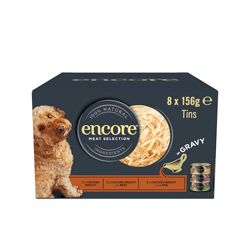 Encore 100% Natural Adult Wet Dog Food Tins Grain Free Meat Selection Multipack in Gravy 8 x 156g Can