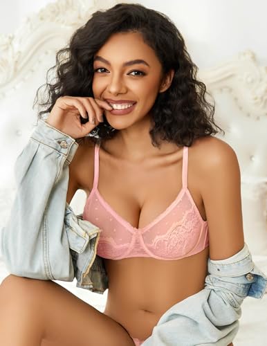 Image of Avidlove Lace Bras for Women Sheer Balconette Underwire Unlined Everyday Bras Lingerie