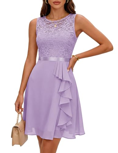 Image of BeryLove Womens Boat Neck A Line Sleeveless Lace Formal Homecoming Dress | Short Dress With Ruffle Hem, Sparkly Design Ideal For Wedding Guest,Bridesmaid Cocktail Prom & Evening Party Events