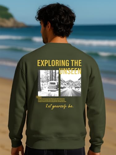 Image of Nobero Men's Graphic Printed Oversized Sweatshirt | Cotton Rich Fleece Round Neck Pullover | Relaxed Fit Casual Winter Wear for Men
