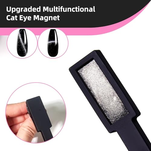 Image of THR3E STROKES 5 in 1 Magnet for Cat Eye Gel Nail Polish, Multifunctional Magnetic Nail Tool, Upgraded Cross Cat Eye Magnet for Nail Designs 3D Cateye Nail Gel Strong Nail Art Magnet Home Salon(Black)