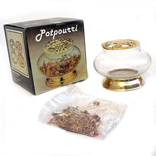 India Overseas Trading Corporation 3.5" Inch Brass Glass Potpourri Scent Fresh Natural Golden Potpourri Glass Vase Home Office Rome Decor, Thanksgiving Gift. Christmas Decorations
