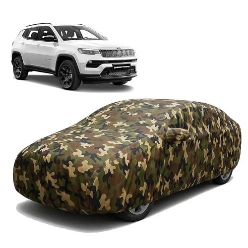Image of Sulfar 100% Waterproof Car Body Cover Compatible with Mirror for Jeep Compass with Long Lasting Durable Material (Triple Stitched, Full Bottom Elastic, Camouflage Army)