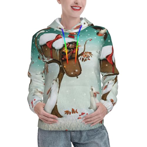 Sweat à capuche doux avec poche kangourou et imprimé Noël