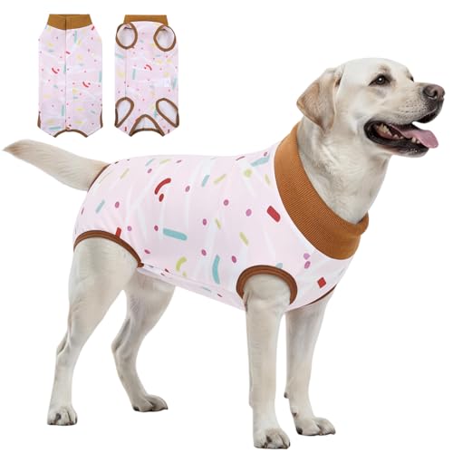 Image of SAWMONG Recovery Suit for Dogs Female Male, Breathable Dog Onesie Body Suit After Surgery Spay Neuter, Professional Pet Surgical Suit, Substitute E-Collar Cone (Pink, 2XL)