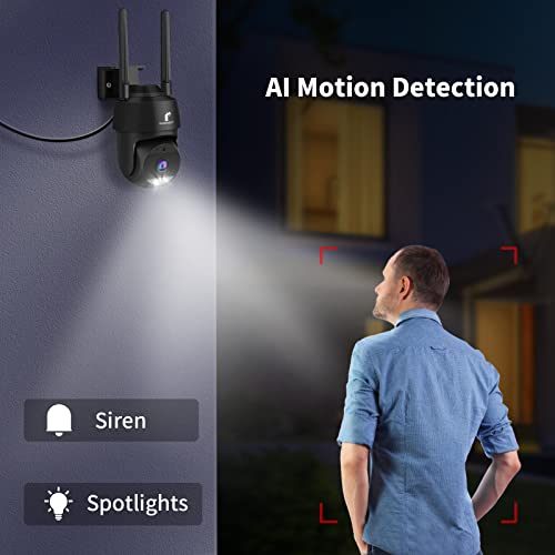 3K 5Mp Outdoor Security Cameras - Ai Motion Detection & Siren, 360° View Ptz, Ip66, Auto Tracking, 2-Way Talk, Color Night Vision, 2.4G Wifi Outside Camera Works With Alexa & Google Assistant (Black) #TOP2