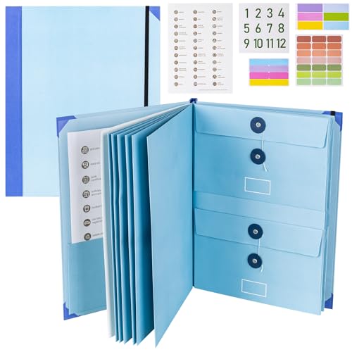 Image of Generic Document Organizer - in Case I Go Missing Binder | Labelled Expandable Pockets for A4/Legal Sized Papers & Important Documents (Blue)