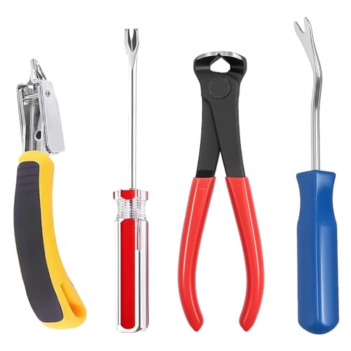 4 Pcs Staple & Nail Puller Tool Kit – Upholstery Staple Remover, Tack Lifter, Nail Puller Pliers & Fastener Remover for Furniture, Floor, Wall, Wood, Car, Photo Frame