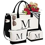 YOOLIFE Birthday Gifts for Women Mom Daughter Sister Friends, Initial Tote Bag, Womens Monogram Tote Bag, Letter M