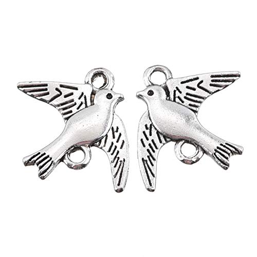 130pcs Antique Silver Dove Bird Charms Animal Charm Pendant for Necklace Bracelet DIY Jewelry Making Accessories 20mmx16mm(a-1270)