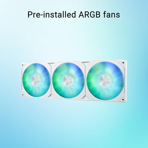 Image of ASUS Prime LC 360 ARGB White Edition all-in-one CPU liquid cooler with special CPU contact area, water block with infinity mirror lens options, pre-installed ARGB fans & Aura lighting, 6 Year Warranty