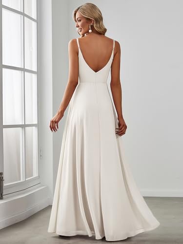Image of Ever-Pretty Women's Summer Backless Spaghetti Straps Bridesmaid Dresses Chiffon V-Neck Slit Long Formal Wedding Guest Dress