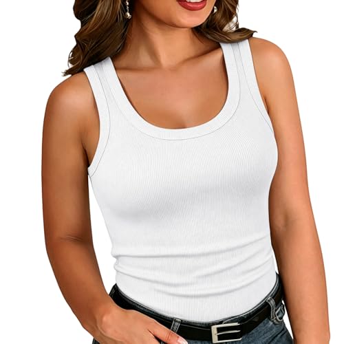 Women's Plus Size Tank Tops Summer Sleeveless Scoop Neck Ribbed Cami Shirt | Soft Ribbed Knit Slim Fitted Tops, Basic Casual Racerback Blouse, Cute Tee Tanks Summer Clothes, Casual,Going Out,Daily Wear