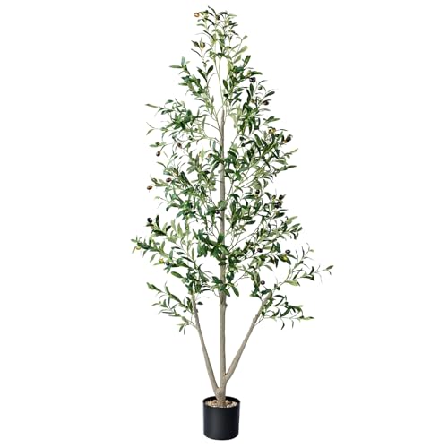 Olive Trees Artificial Indoor 6FT Tall Faux Olive Tree with Moss and Planter Artificial Plants Indoor with Realistic Silk Leaves and Lifelike Fruits Fake Tree for Home Office Living Room Decor