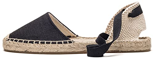 Image of Women's Espadrille FLat Sandals Closed Toe Ankle Wrap,Classic Lace Up Summer Dressy Flat Shoes