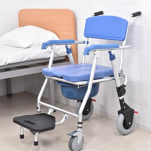 LESBJFDM Silla Ducha con Ruedas, Silla WC Personas Mayores Plegable, Silla Orinal para Personas Mayores, Silla Minusvalidos Dentro De La Ducha con Inodoro para Personas Mayores