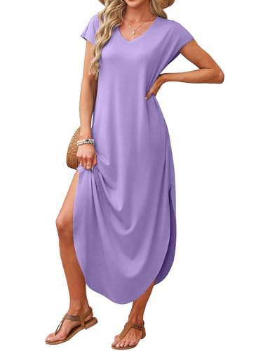 Image of RUMIA Summer Maxi Dresses for Women Cap Sleeve Long Sundress with Pockets