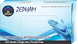 Zepham Powder-Free Nitrile Gloves, Food Grade, Non Tearable, CE & FDA Approved, Made in Malaysia, Blue- 100 Pieces (Size - Medium), Non-Sterile