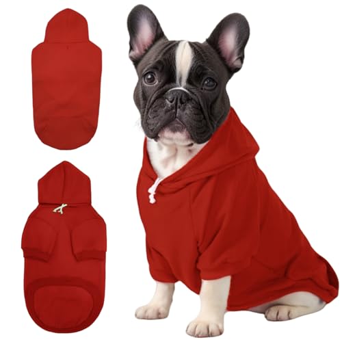 Mfiker Small Dog Hoodie with Leash Hole and Pocket, Soft Winter Dog Sweater, Cozy Hoodies Sweatshirt for Small Dogs Puppy and Cat, Cold Weather Pet Clothes (Red Dog Hoodie, Medium)