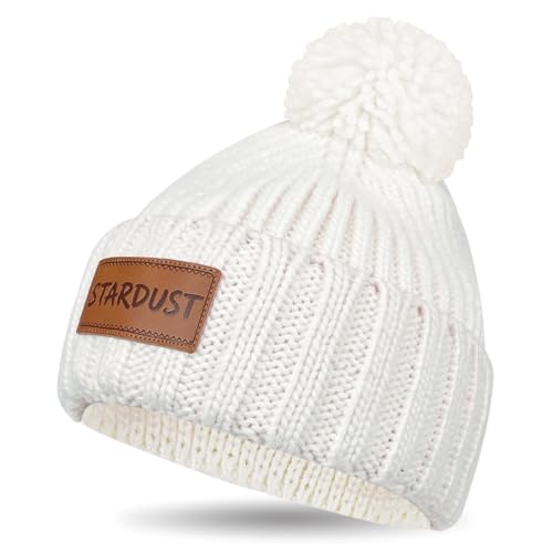 Women Winter Knit Beanie, Warm Cuffed Hat, Soft Chunky Knit Cap for Cold Weather, Perfect for Travel & Daily Wear Black White