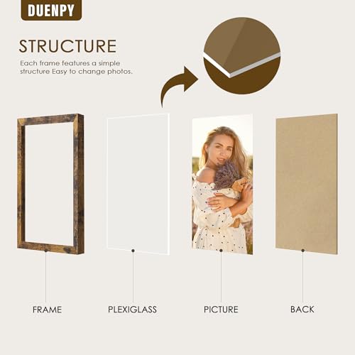 Image of DUENPY 5 Folding 4x6 Accordion Wood Frame Plexiglass Brown | Constructed With Engineered Wood And Plexiglass, Elegant Ornament For Desktop Photo Display