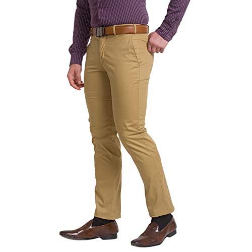 Image of Park Avenue Men Super Slim Fit Solid Pattern Cotton Spandex Blend Flat Front Formal Chinos