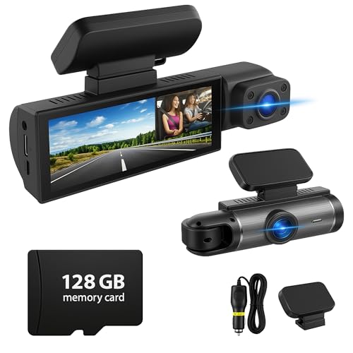128GB Dash Cam Front and Rear for Cars with Night Vision, 1080P Dual Lens Dash Camera Inside and Outside, 24H Parking Monitor, Motion Detection, Loop Recording, Car Camera with Audio