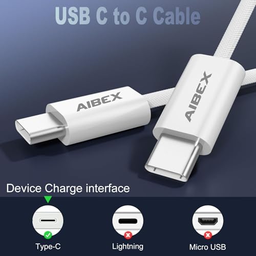 Image of AIBEX 60W Type-C Fast Charging Cable for Smartphones, Tablets, Laptops, iPhone 15 & Above Type-C Devices, PD Technology, 480Mbps Data Sync, Durable Nylon Braided, High-Speed Transfer 1M (PD-30, White)