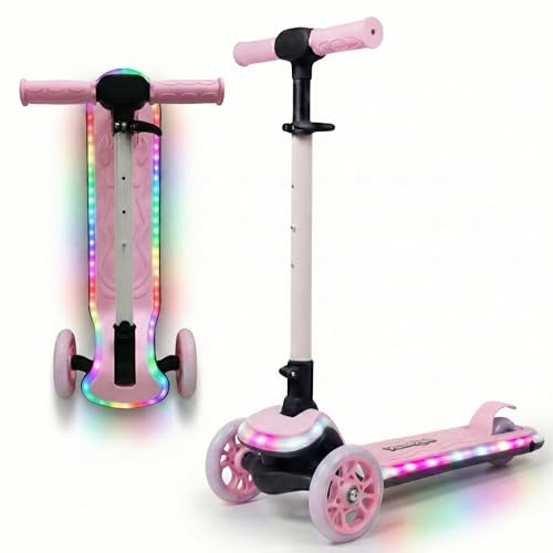 Image of STREETJAM Blinkie Kids LED Kick Scooter for 3-12 Years, LED Deck with Multiple Light Modes (1st Time in India), BIS Approved, Extra Wide Deck, Rechargeable, Up to 50 kg Load (Baby Pink with Grey)