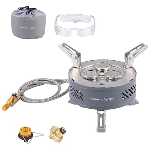 KOSHA Portable Camping Gas Stove, 27,304 BTUs Mini Butane Stove with Storage Bag & Foldable Brackets, 3 Burners Camp Stove, Backpacking Stove for Outdoor, Windproof Cover