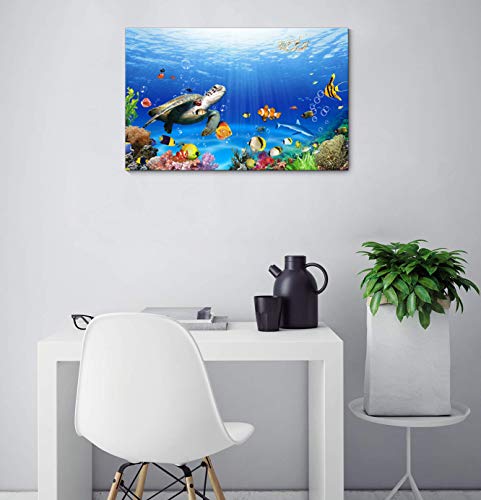 Kalawa Seaview Bottom View Beneath Bathroom Decor Sea Turtle Canvas Art Wall Decor Blue Ocean Sea Turtle Wall Art Poster Artwork For Living Room Bedroom Bathroom Office Wall Decorations(24X36Inch) #TOP2