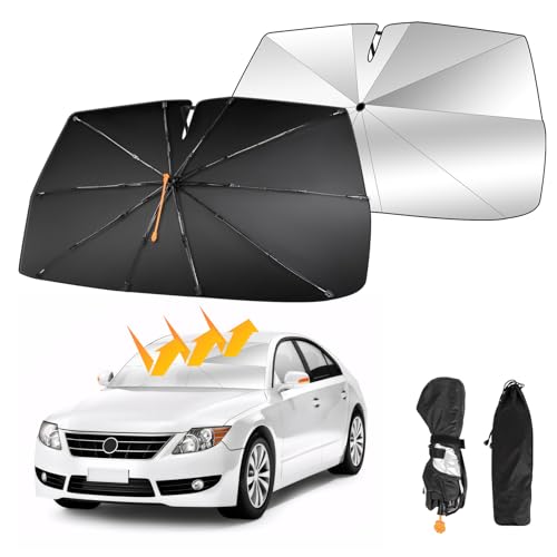 Oziral Parasol para Parabrisas de Coche Rotación de 360°Paraguas de Parabrisas de Coche Plegable Cola con Resorte Plegable Adecuado para Parasol de Parabrisas de Coche Protección UV 140 * 74cm