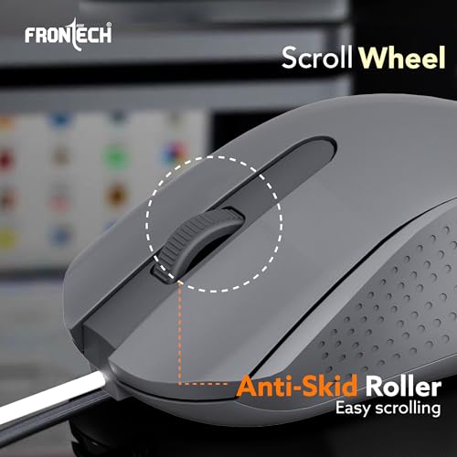 Image of FRONTECH Wired USB Mouse | 3 Handy Buttons | Scroll Wheel 1200 DPI | MS-0103 Wired Optical Mouse (USB 2.0, Grey)
