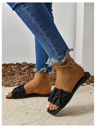 Image of GORGLITTER Women's Summer Cute Flat Sandals Dress Slide Sandals Square Toe Wedding Shoes Vacation Trendy Sandals 2026