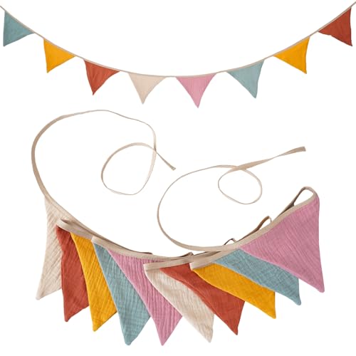 Musselin Baumwolle Stoff Wimpelkette,Girlande Kinderzimmer Deko zum Aufhängen,Wanddeko Geschenk,Babyzimmer Dekoration (Stil 2)