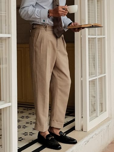 Men's Linen Classic Gurkha Pants Naples Italian Dress Pants No Belt Required2