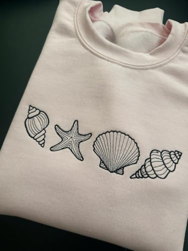 Seashell Embroidered Sweatshirt, Trendy, Beach Lover, Nature, Cute, Simple, gift2