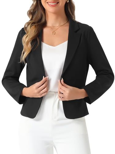 Allegra K Blazer Court Femme Manches Longues Veste d'affaires Décontractée Ouvert sur Le Devant Noir L