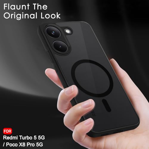 Image of TheGiftKart Hybrid Shockproof Back Cover Case for Mi Redmi Turbo 5 5G / Poco X8 Pro 5G Compatible with MagSafe | Hard Back Cover Case (PC & TPU, Translucent Smoke Matte Back, Black Sides)